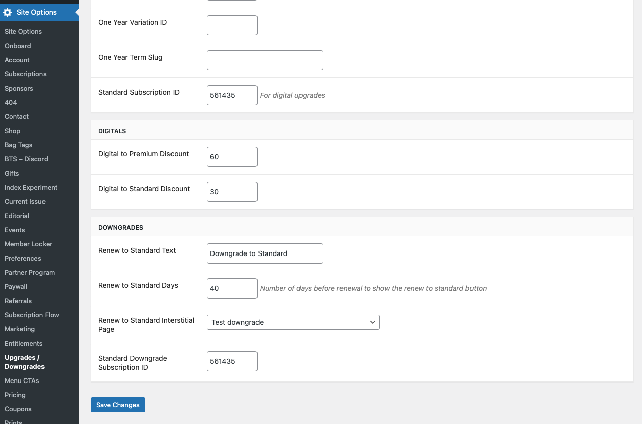 Downgrade Options Configuration